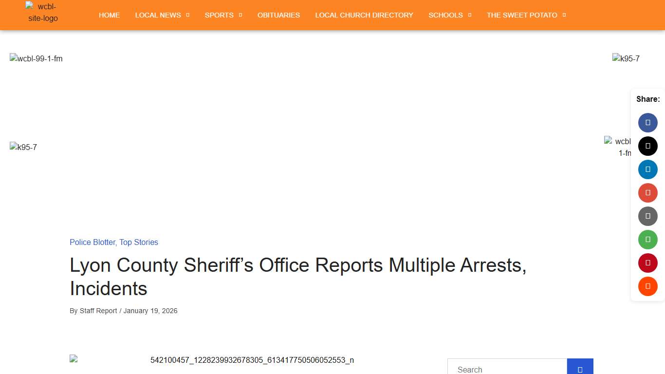 Lyon County Sheriff's Office Reports Multiple Arrests, Incidents | WCBL